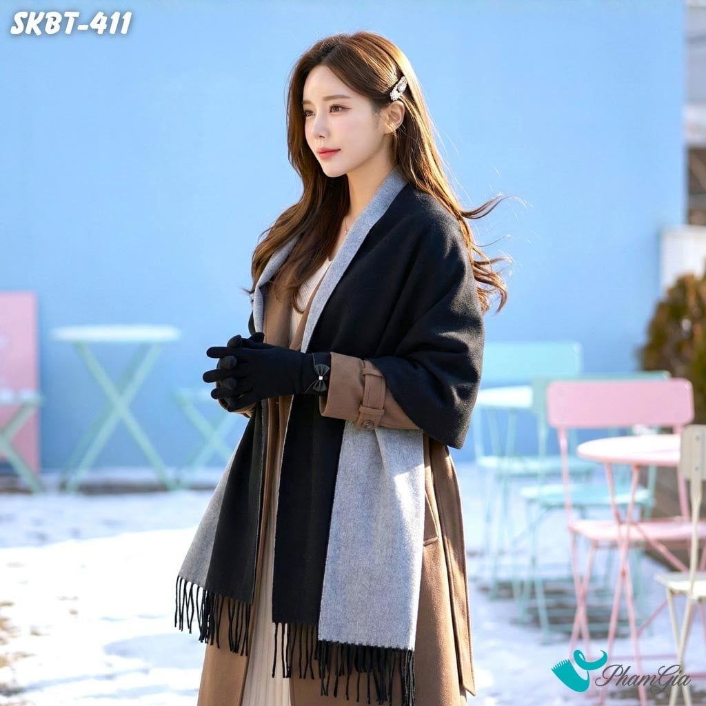 Set Giữ Ấm Đặc Biệt Mùa Đông Gồm Khăn Dạ Và Găng Tay Cao Cấp Màu Đen (SKBT411)