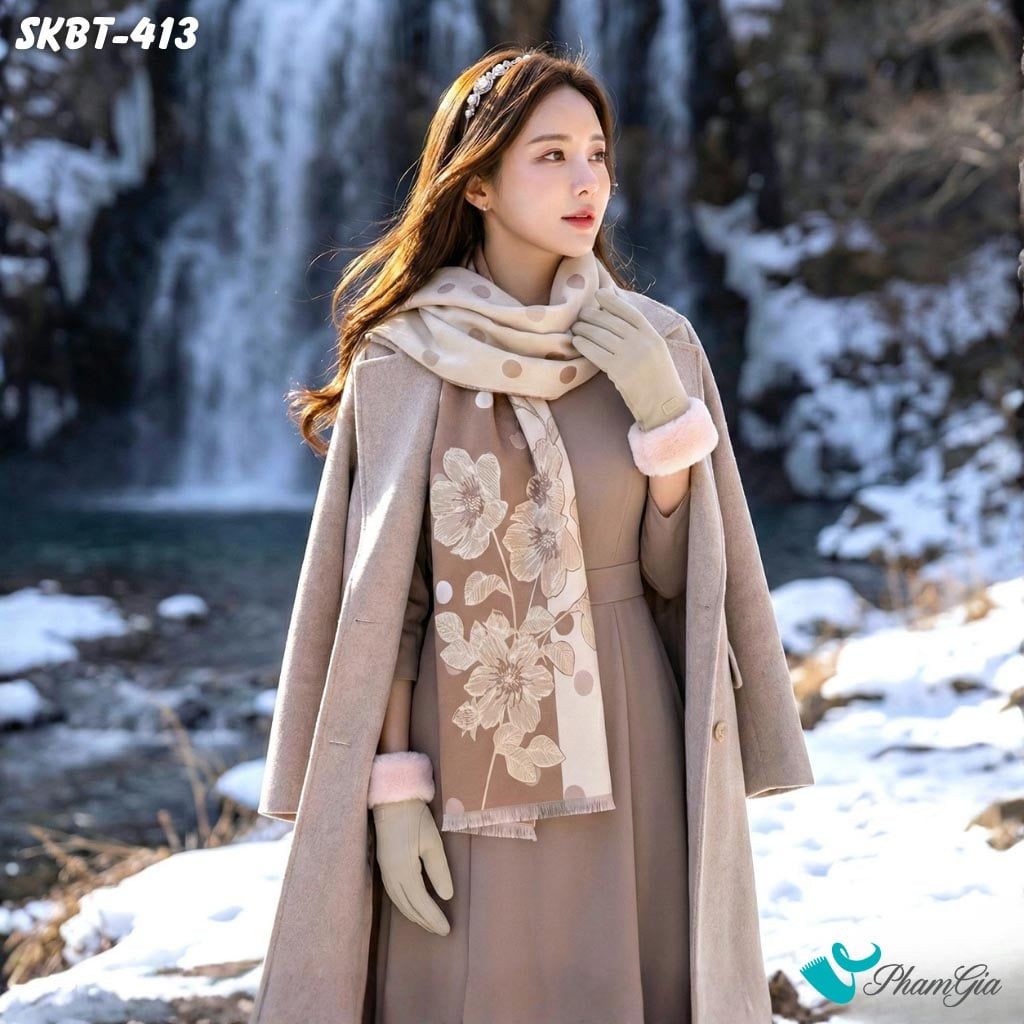 Set Giữ Ấm Đặc Biệt Mùa Đông Gồm Khăn Dạ Và Găng Tay Cao Cấp Màu Beige (SKBT413)