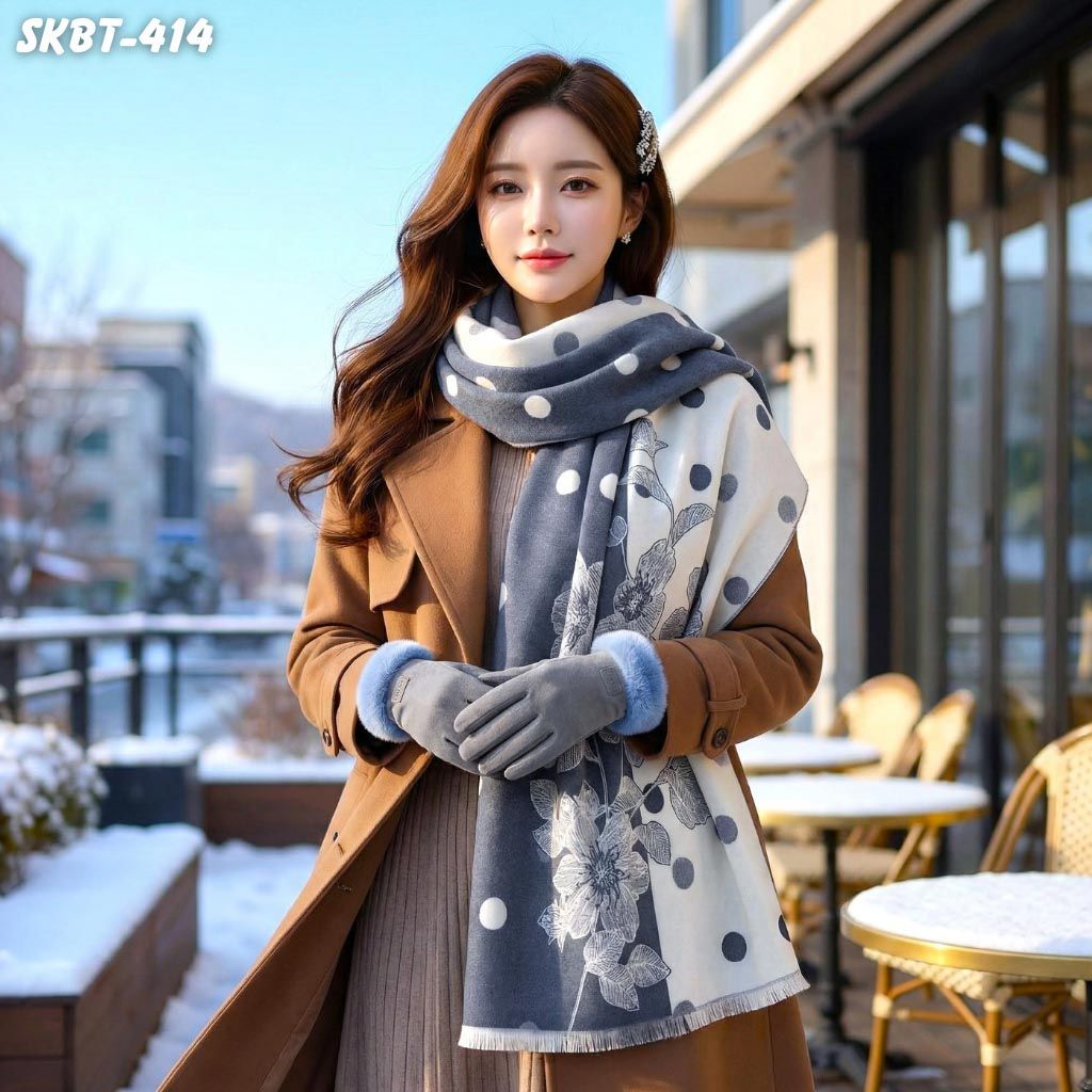 Set Giữ Ấm Đặc Biệt Mùa Đông Gồm Khăn Dạ Và Găng Tay Cao Cấp Màu Xám (SKBT414)