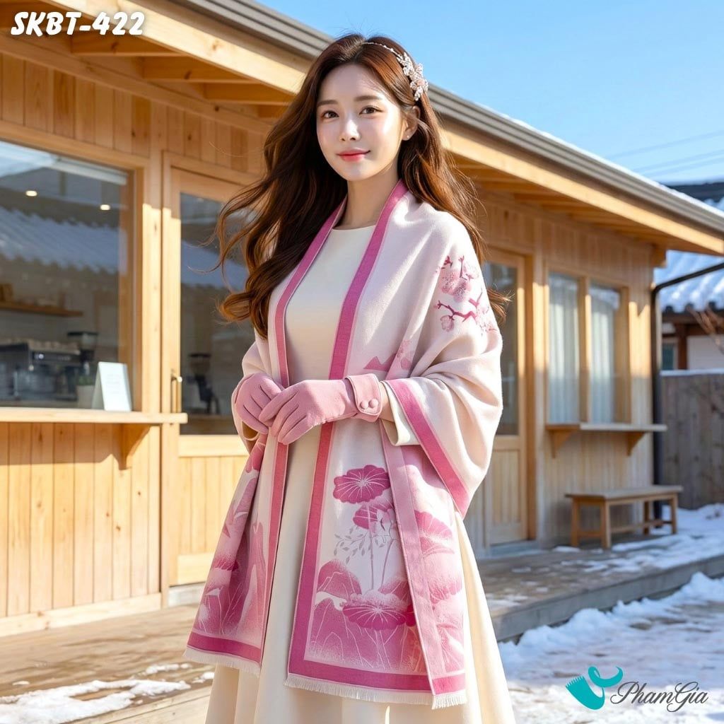 Set Giữ Ấm Đặc Biệt Mùa Đông Gồm Khăn Dạ Và Găng Tay Cao Cấp Màu Hồng (SKBT422)