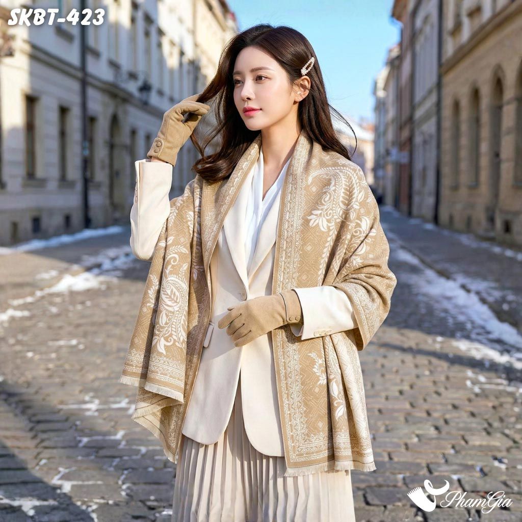 Set Giữ Ấm Đặc Biệt Mùa Đông Gồm Khăn Dạ Và Găng Tay Cao Cấp Màu Bạc Xỉu (SKBT423)