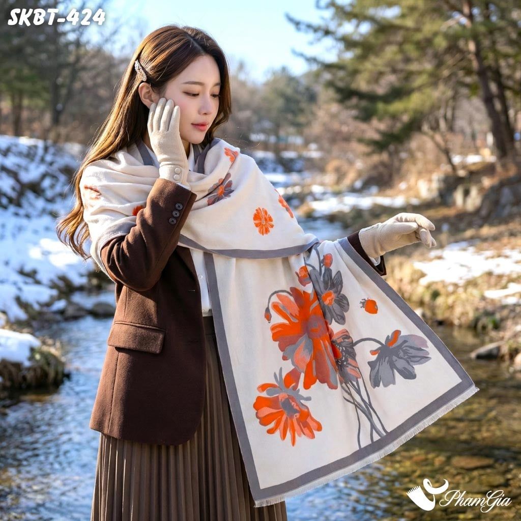 Set Giữ Ấm Đặc Biệt Mùa Đông Gồm Khăn Dạ Và Găng Tay Cao Cấp Màu Beige(SKBT424)