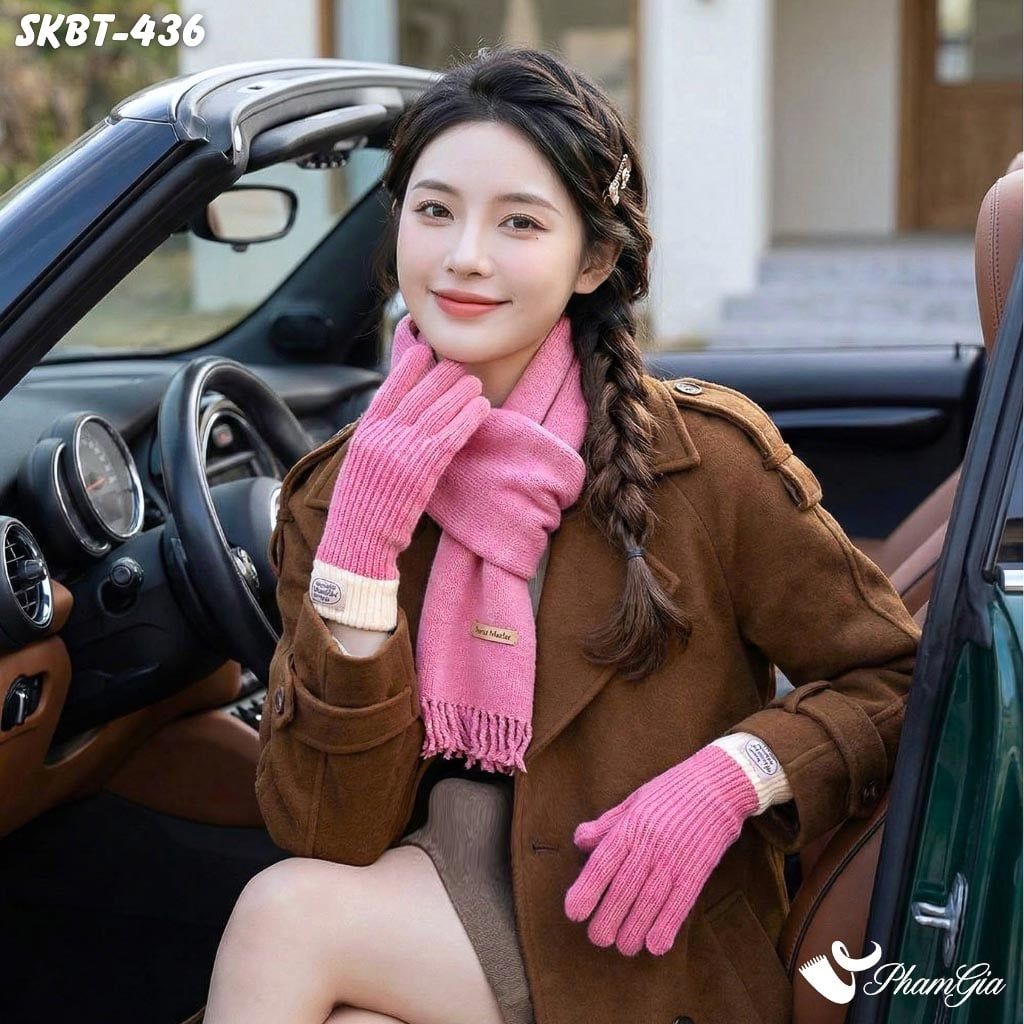 Set Giữ Ấm Đặc Biệt Mùa Đông Gồm Khăn Len Và Găng Tay Cao Cấp Màu Hồng (SKBT436)