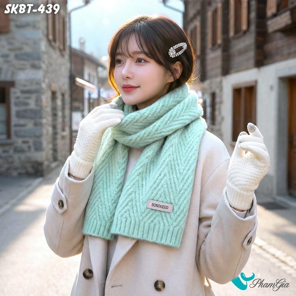 Set Giữ Ấm Đặc Biệt Mùa Đông Gồm Khăn Len Và Găng Tay Cao Cấp Màu Xanh Mint (SKBT439)