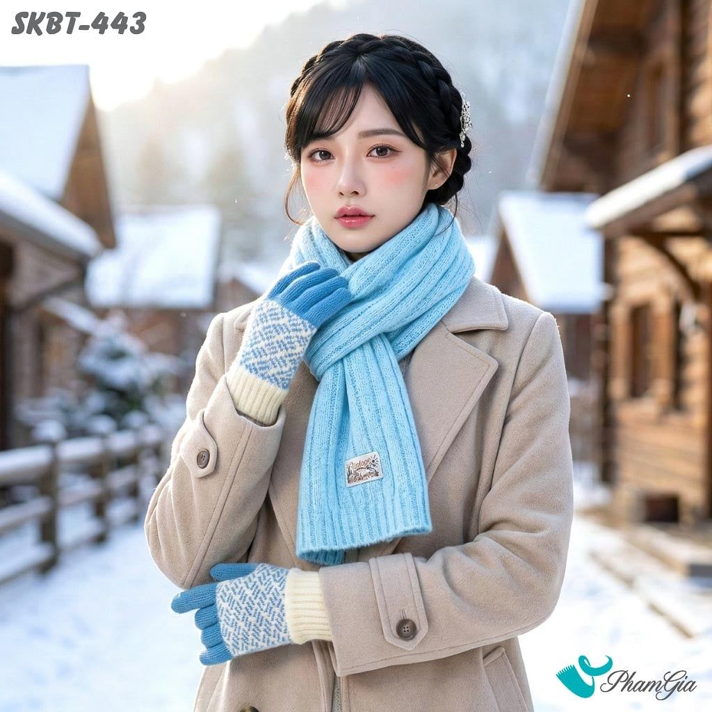 Set Giữ Ấm Đặc Biệt Mùa Đông Gồm Khăn Len Và Găng Tay Cao Cấp Màu Xanh Blue (SKBT443)