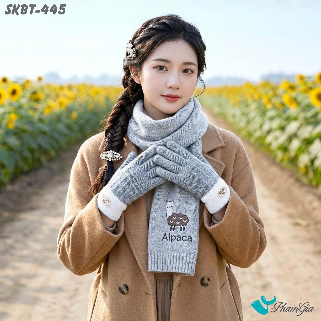 Set Giữ Ấm Đặc Biệt Mùa Đông Gồm Khăn Len Và Găng Tay Cao Cấp Màu Xám (SKBT445)