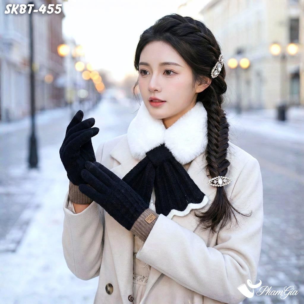 Set Giữ Ấm Đặc Biệt Mùa Đông Gồm Khăn Len Và Găng Tay Cao Cấp Màu Đen (SKBT455)