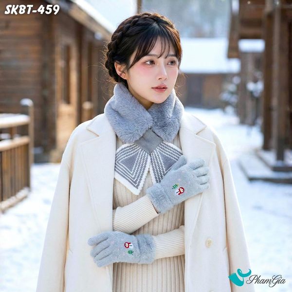 Set Giữ Ấm Đặc Biệt Mùa Đông Gồm Khăn Len Và Găng Tay Cao Cấp Màu Xám (SKBT459)