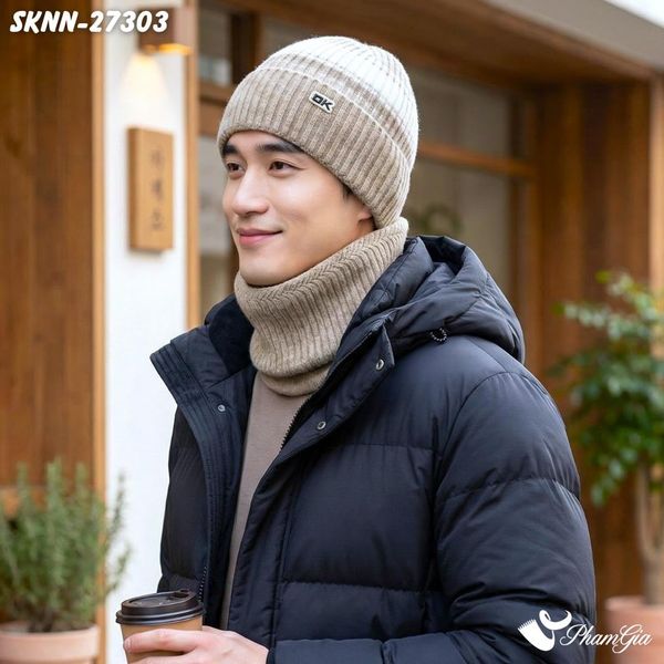 Set Khăn Nón Len Beanie Giữ Ấm Phối Màu Unisex Hiện Đại Màu Beige (SKNN27303)