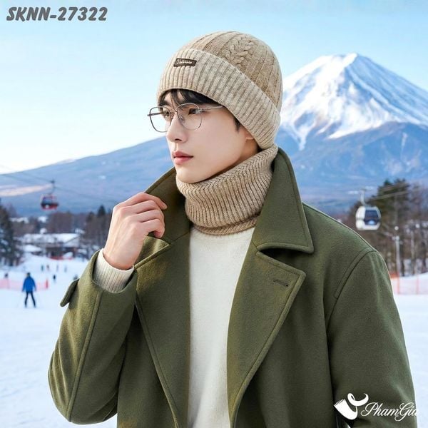 Set Khăn Nón Len Beanie Giữ Ấm Unisex Hiện Đại Màu Beige (SKNN27322)