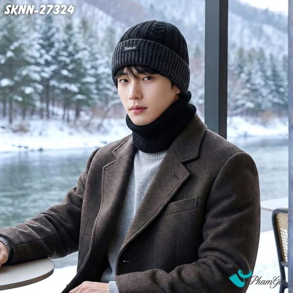 Set Khăn Nón Len Beanie Giữ Ấm Unisex Hiện Đại Màu Đen (SKNN27324)