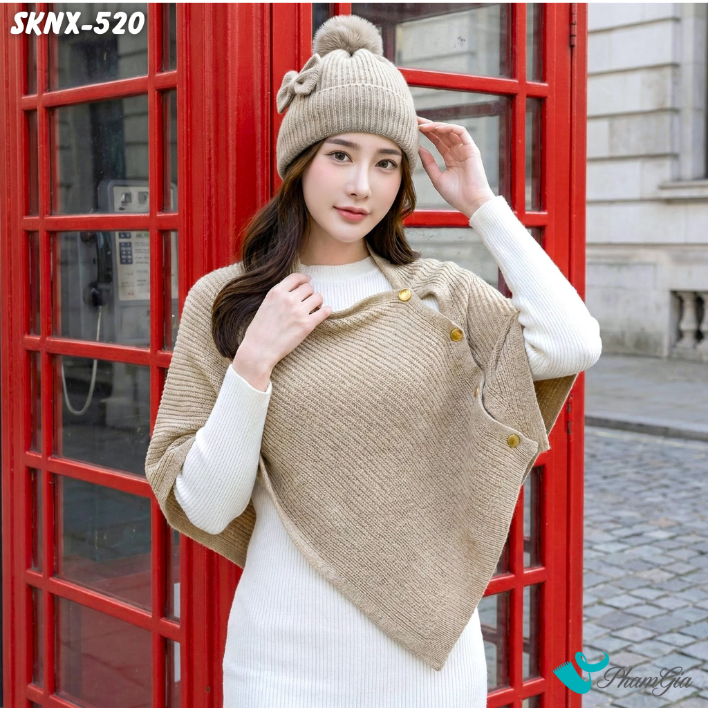 Set Giữ Ấm Đặc Biệt Mùa Đông Gồm Khăn Len Và Nón Len Màu Beige (SKNX520)