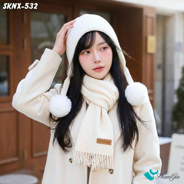Set Giữ Ấm Đặc Biệt Mùa Đông Gồm Khăn Len Và Nón Len Màu Xám (SKNX532)