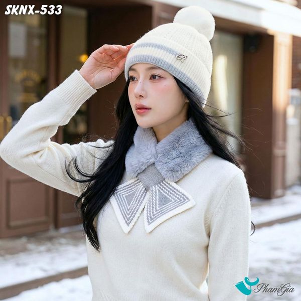 Set Giữ Ấm Đặc Biệt Mùa Đông Gồm Khăn Len Và Nón Len Màu Xám (SKNX533)