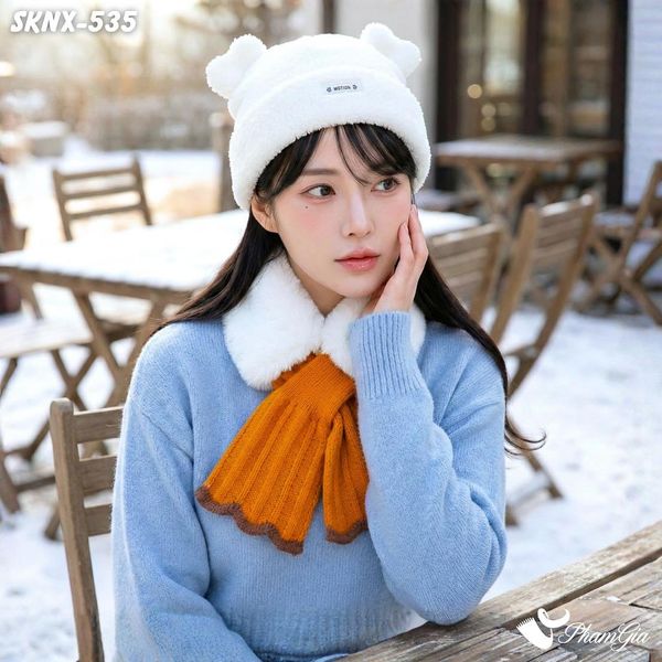 Set Giữ Ấm Đặc Biệt Mùa Đông Gồm Khăn Len Và Nón Len Màu Xám (SKNX535)