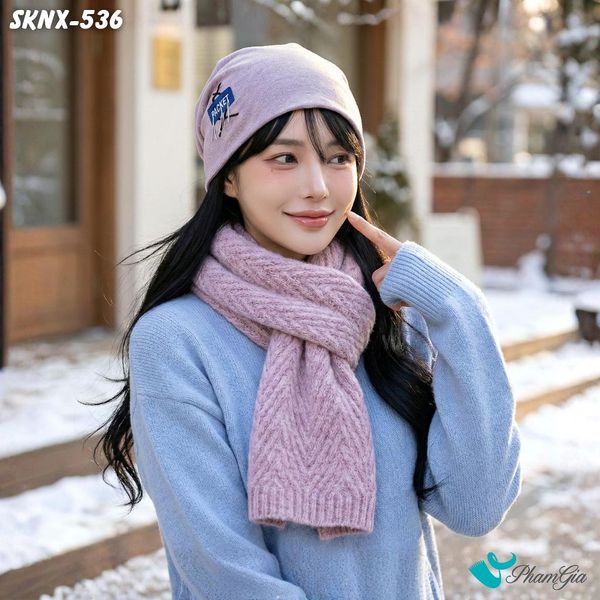 Set Giữ Ấm Đặc Biệt Mùa Đông Gồm Khăn Len Và Nón Len Màu Xám (SKNX536)