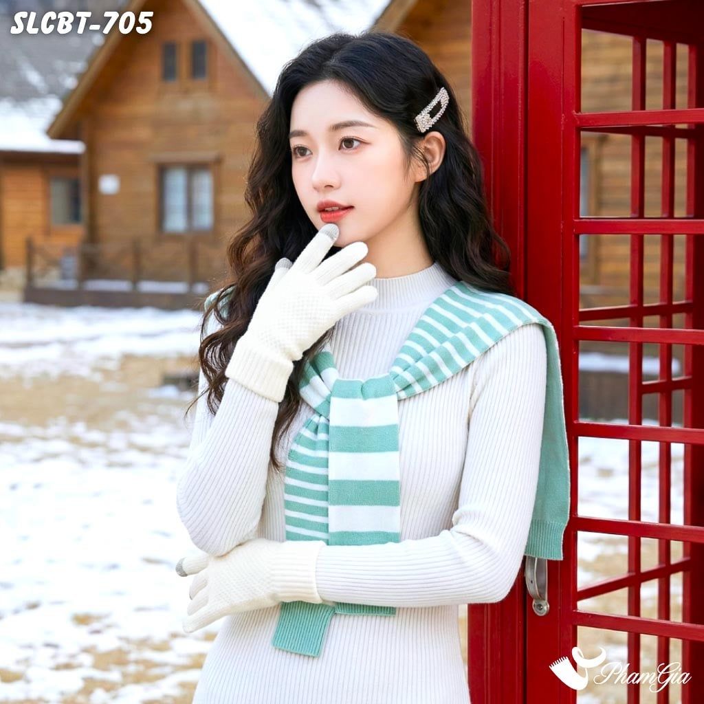 Set Giữ Ấm Đặc Biệt Mùa Đông Gồm Vạt Áo Len Và Găng Tay Len Màu Xanh Mint (SLCBT705)