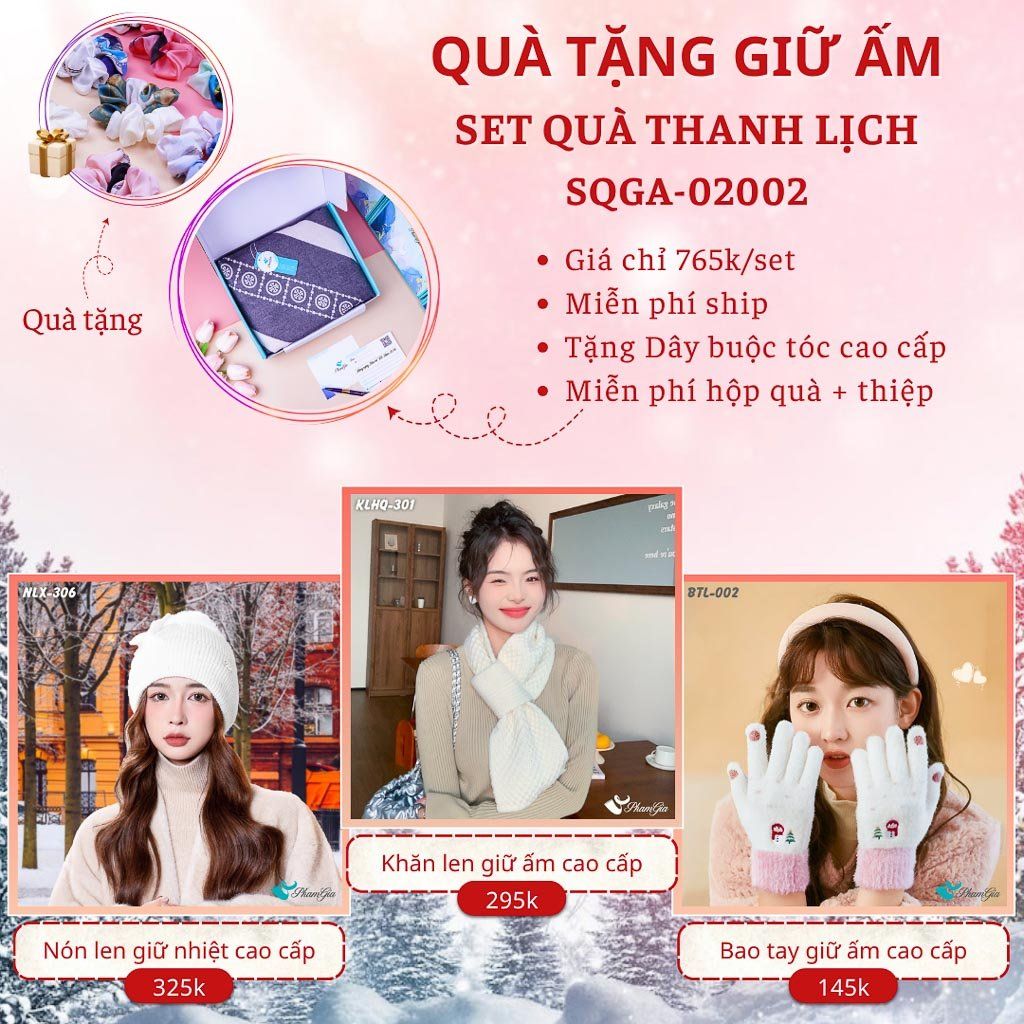 Quà Tặng Giữ Ấm Thanh Lịch - Set Quà Tặng Nón Len, Khăn Giữ Ấm Và Bao Tay (SQGA02002)