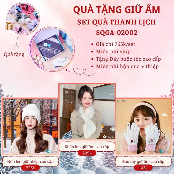 Quà Tặng Giữ Ấm Thanh Lịch - Set Quà Tặng Nón Len, Khăn Giữ Ấm Và Bao Tay (SQGA02002)