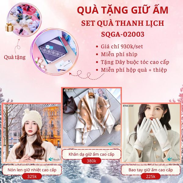 Quà Tặng Giữ Ấm Thanh Lịch - Set Quà Tặng Nón Len, Khăn Giữ Ấm Và Bao Tay (SQGA02003)