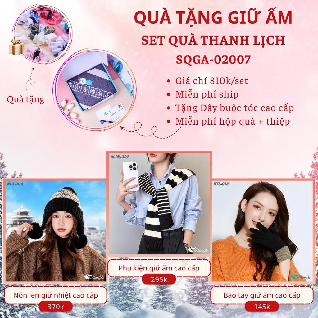 Quà Tặng Giữ Ấm Thanh Lịch - Set Quà Tặng Nón Len, Khăn Giữ Ấm Và Bao Tay (SQGA02007)
