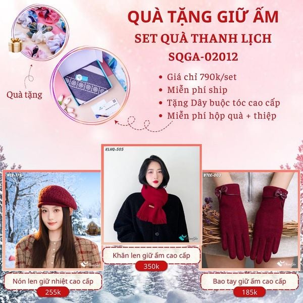 Quà Tặng Giữ Ấm Thanh Lịch - Set Quà Tặng Nón Len, Khăn Giữ Ấm Và Bao Tay (SQGA02012)