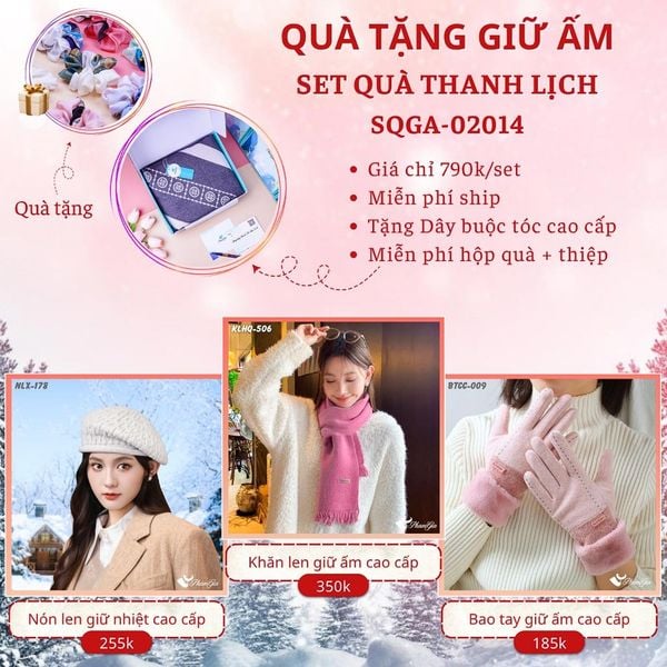 Quà Tặng Giữ Ấm Thanh Lịch - Set Quà Tặng Nón Len, Khăn Giữ Ấm Và Bao Tay (SQGA02014)