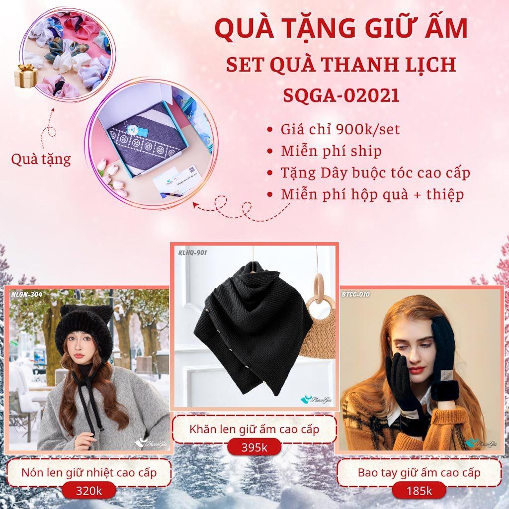 Quà Tặng Giữ Ấm Thanh Lịch - Set Quà Tặng Nón Len, Khăn Giữ Ấm Và Bao Tay (SQGA02021)
