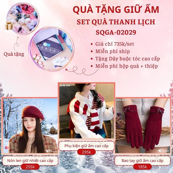 Quà Tặng Giữ Ấm Thanh Lịch - Set Quà Tặng Nón Len, Khăn Giữ Ấm Và Bao Tay (SQGA02029)