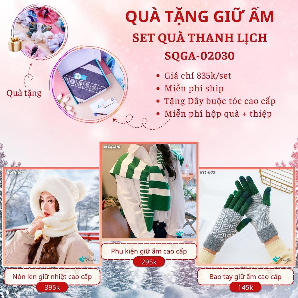 Quà Tặng Giữ Ấm Thanh Lịch - Set Quà Tặng Nón Len, Khăn Giữ Ấm Và Bao Tay (SQGA02030)