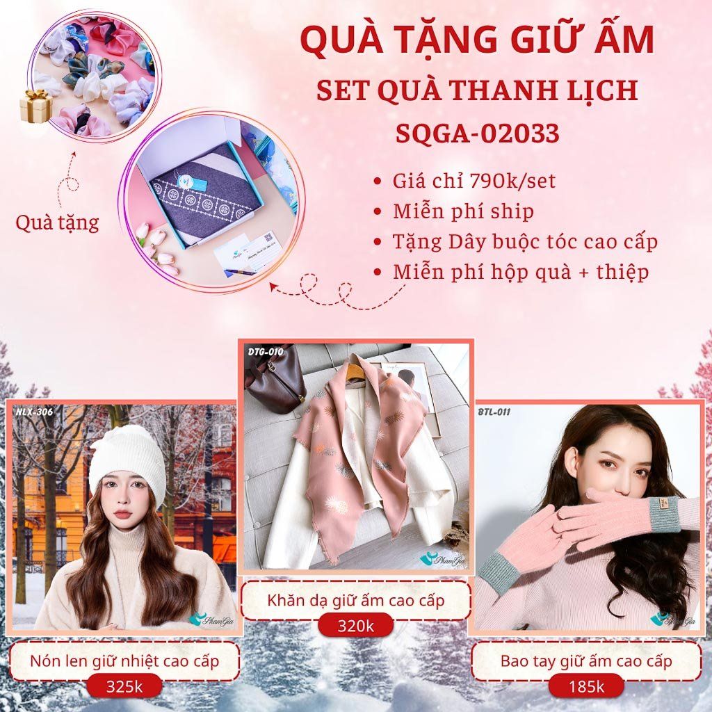 Quà Tặng Giữ Ấm Thanh Lịch - Set Quà Tặng Nón Len, Khăn Giữ Ấm Và Bao Tay (SQGA02033)