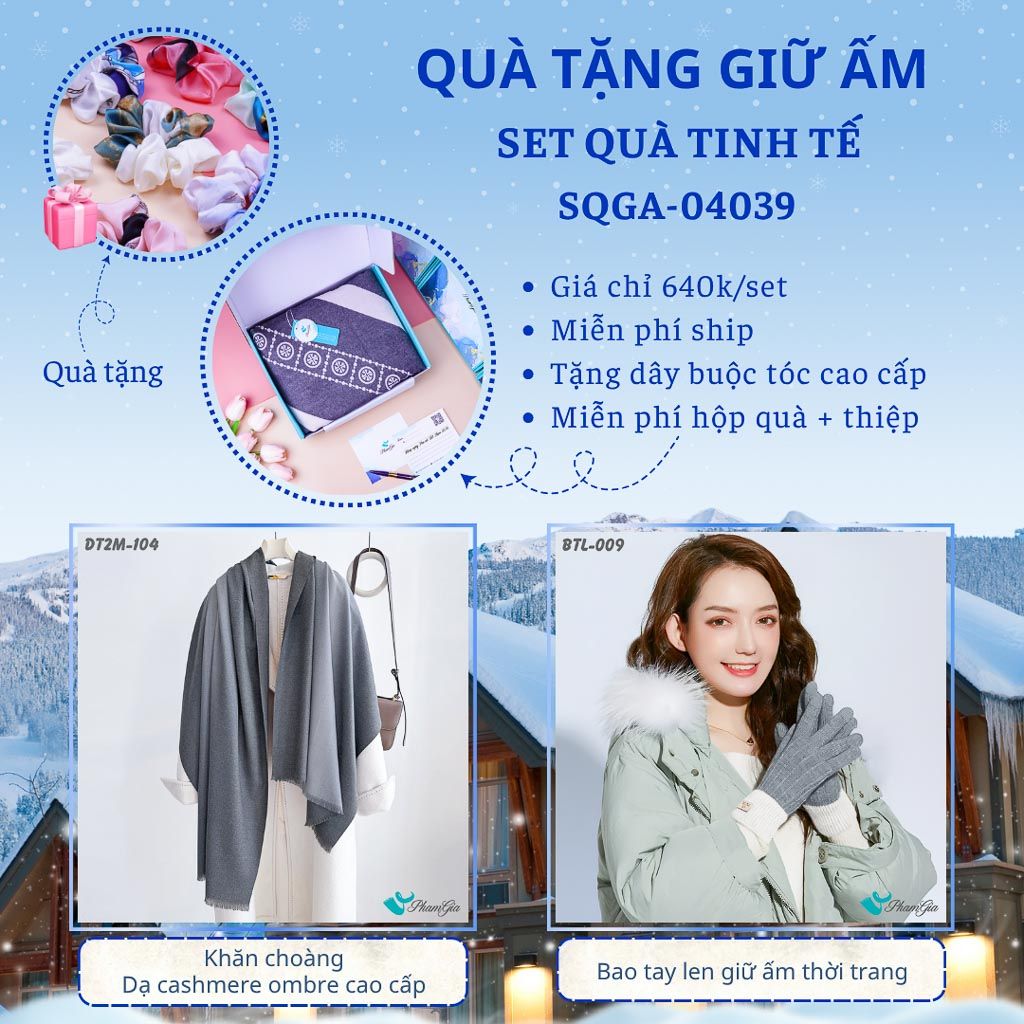 Quà Tặng Giữ Ấm Tinh Tế - Set Quà Tặng Khăn Choàng Dạ Cashmere Ombre Cao Cấp Và Bao Tay Len (SQGA04039)