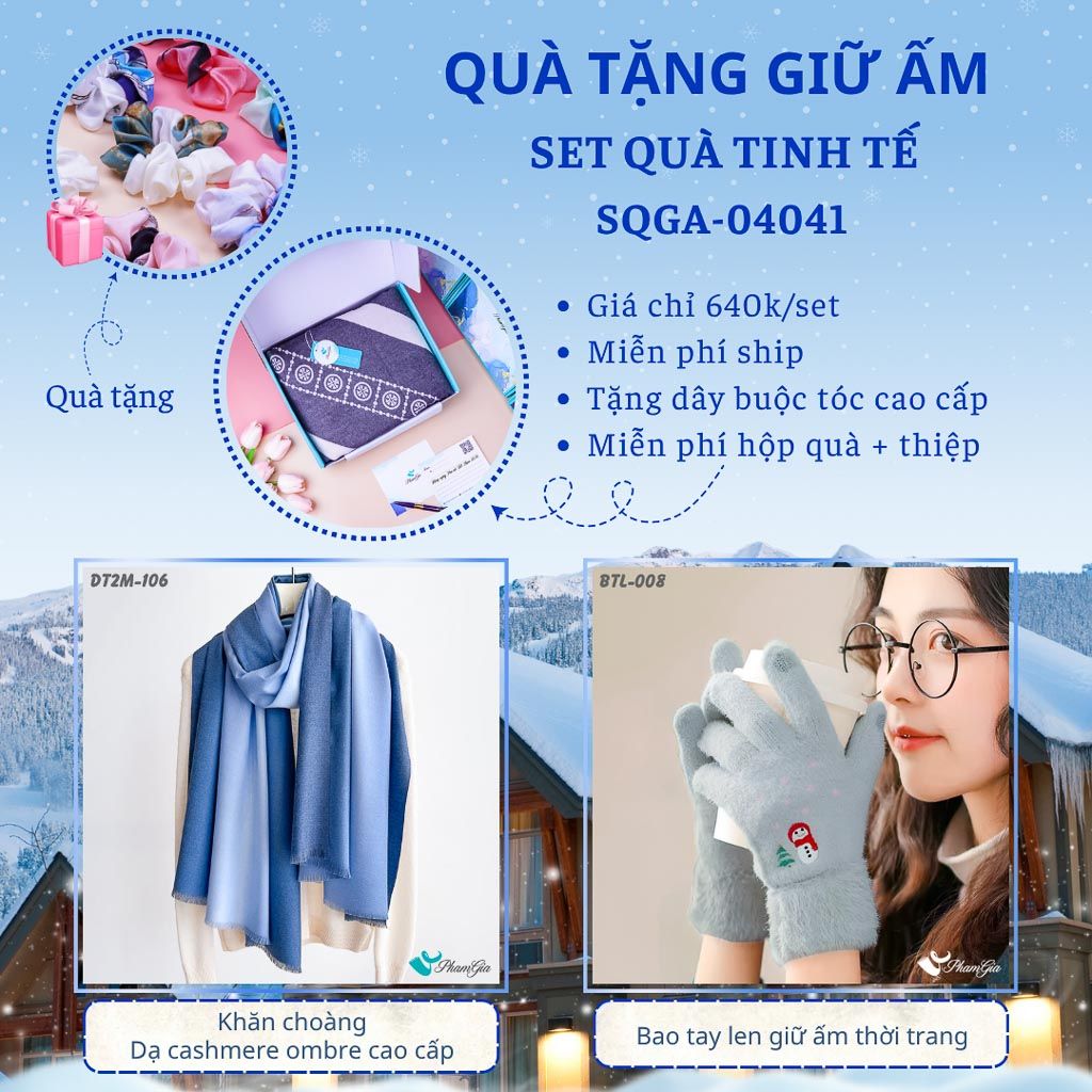 Quà Tặng Giữ Ấm Tinh Tế - Set Quà Tặng Khăn Choàng Dạ Cashmere Ombre Cao Cấp Và Bao Tay Len (SQGA04041)