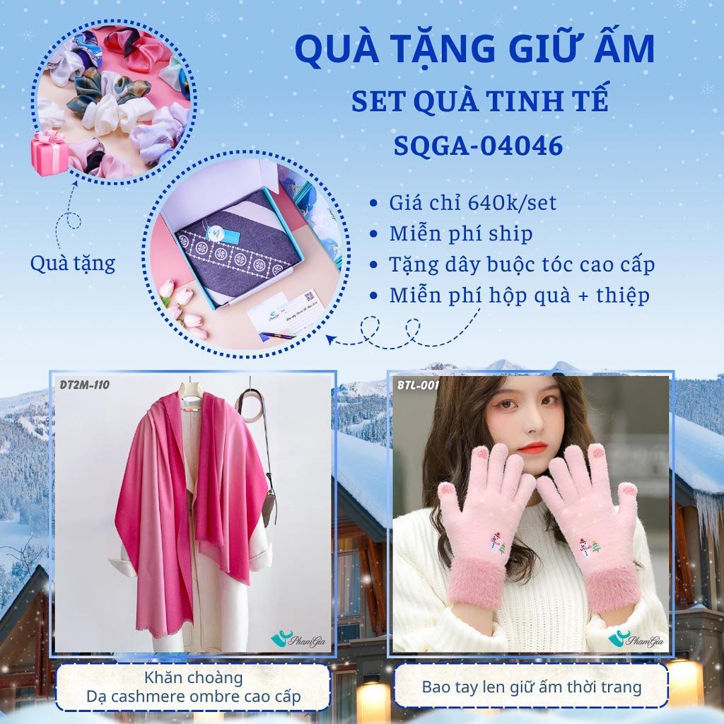 Quà Tặng Giữ Ấm Tinh Tế - Set Quà Tặng Khăn Choàng Dạ Cashmere Ombre Cao Cấp Và Bao Tay Len (SQGA04046)