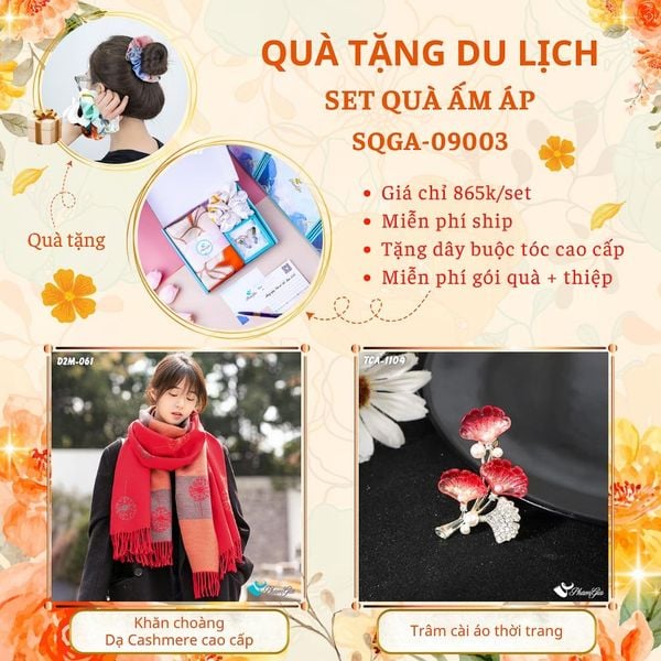 Quà Tặng Du Lịch Ấm Áp - Set Quà Tặng Khăn Choàng Dạ Cashmere Cao Cấp Và Ghim Cài Áo Thời Trang (SQGA09003)