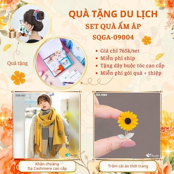 Quà Tặng Du Lịch Ấm Áp - Set Quà Tặng Khăn Choàng Dạ Cashmere Cao Cấp Và Ghim Cài Áo Thời Trang (SQGA09004)
