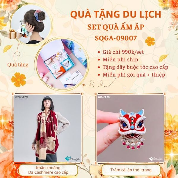 Quà Tặng Du Lịch Ấm Áp - Set Quà Tặng Khăn Choàng Dạ Cashmere Cao Cấp Và Ghim Cài Áo Thời Trang (SQGA09007)