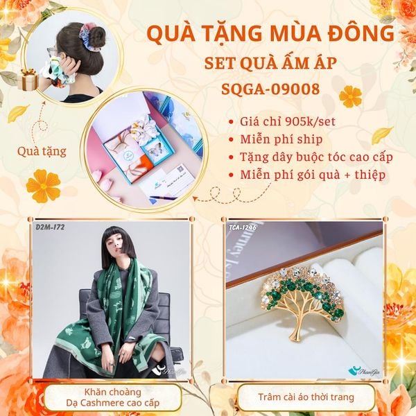 Quà Tặng Du Lịch Ấm Áp - Set Quà Tặng Khăn Choàng Dạ Cashmere Cao Cấp Và Ghim Cài Áo Thời Trang (SQGA09008)