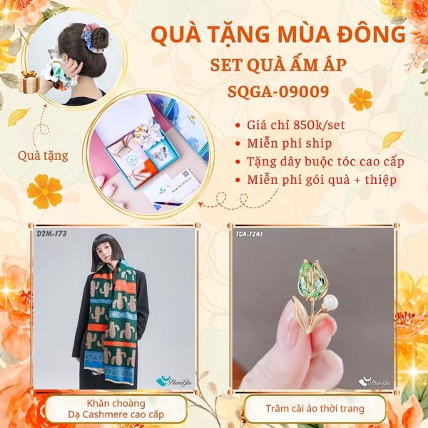 Quà Tặng Du Lịch Ấm Áp - Set Quà Tặng Khăn Choàng Dạ Cashmere Cao Cấp Và Ghim Cài Áo Thời Trang (SQGA09009)