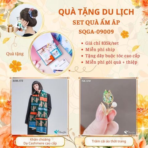 Quà Tặng Du Lịch Ấm Áp - Set Quà Tặng Khăn Choàng Dạ Cashmere Cao Cấp Và Ghim Cài Áo Thời Trang (SQGA09009)