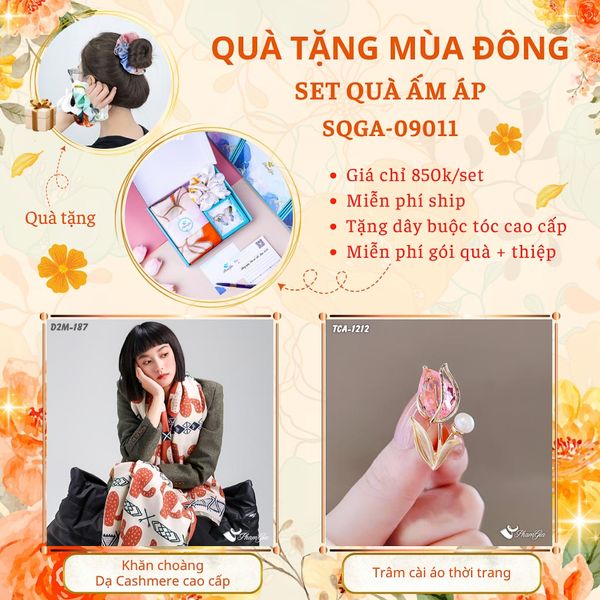 Quà Tặng Du Lịch Ấm Áp - Set Quà Tặng Khăn Choàng Dạ Cashmere Cao Cấp Và Ghim Cài Áo Thời Trang (SQGA09011)