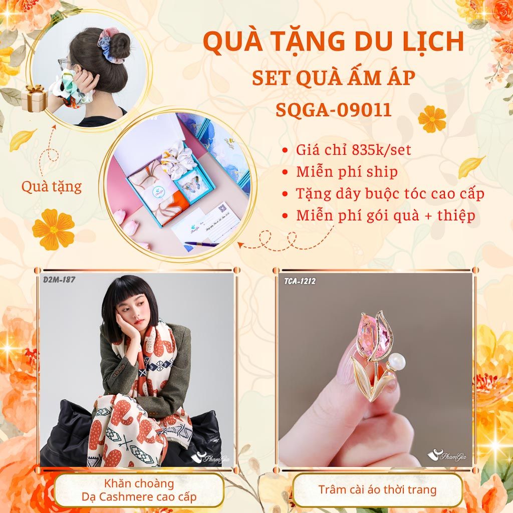 Quà Tặng Du Lịch Ấm Áp - Set Quà Tặng Khăn Choàng Dạ Cashmere Cao Cấp Và Ghim Cài Áo Thời Trang (SQGA09011)