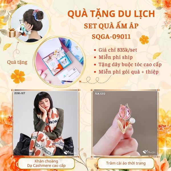Quà Tặng Du Lịch Ấm Áp - Set Quà Tặng Khăn Choàng Dạ Cashmere Cao Cấp Và Ghim Cài Áo Thời Trang (SQGA09011)