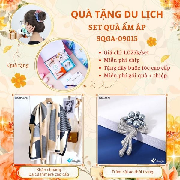 Quà Tặng Du Lịch Ấm Áp - Set Quà Tặng Khăn Choàng Dạ Cashmere Cao Cấp Và Ghim Cài Áo Thời Trang (SQGA09015)