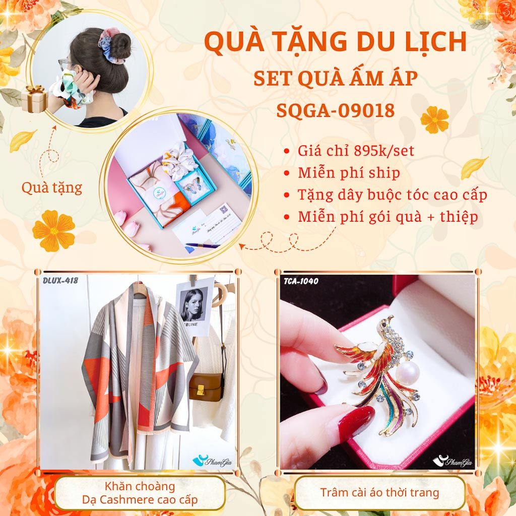Quà Tặng Du Lịch Ấm Áp - Set Quà Tặng Khăn Choàng Dạ Cashmere Cao Cấp Và Ghim Cài Áo Thời Trang (SQGA09018)