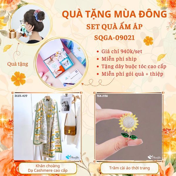 Quà Tặng Du Lịch Ấm Áp - Set Quà Tặng Khăn Choàng Dạ Cashmere Cao Cấp Và Ghim Cài Áo Thời Trang (SQGA09021)