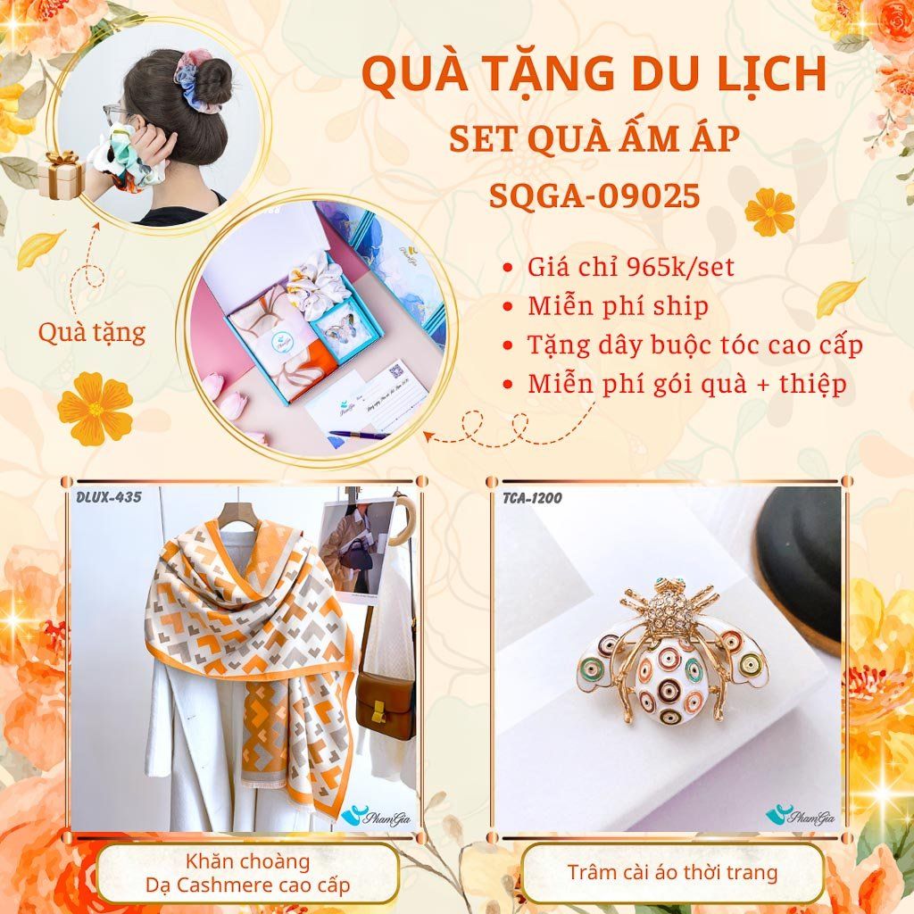 Quà Tặng Du Lịch Ấm Áp - Set Quà Tặng Khăn Choàng Dạ Cashmere Cao Cấp Và Ghim Cài Áo Thời Trang (SQGA09025)