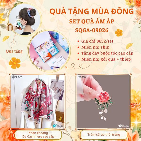 Quà Tặng Du Lịch Ấm Áp - Set Quà Tặng Khăn Choàng Dạ Cashmere Cao Cấp Và Ghim Cài Áo Thời Trang (SQGA09026)