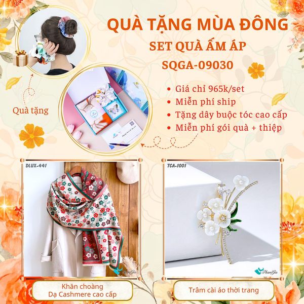 Quà Tặng Du Lịch Ấm Áp - Set Quà Tặng Khăn Choàng Dạ Cashmere Cao Cấp Và Ghim Cài Áo Thời Trang (SQGA09030)