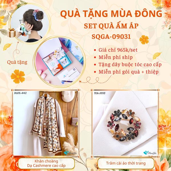 Quà Tặng Du Lịch Ấm Áp - Set Quà Tặng Khăn Choàng Dạ Cashmere Cao Cấp Và Ghim Cài Áo Thời Trang (SQGA09031)